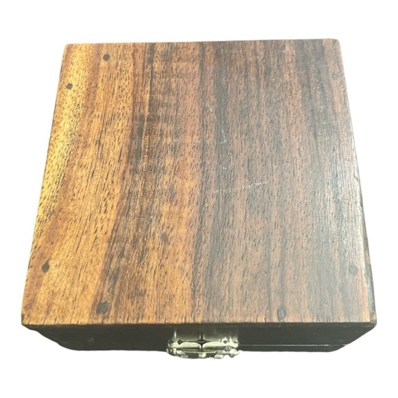 VTG Black Rosewood Inlay Elephant In Jungle Desert Square Fitted Jewelry Box - Picture 5 of 8